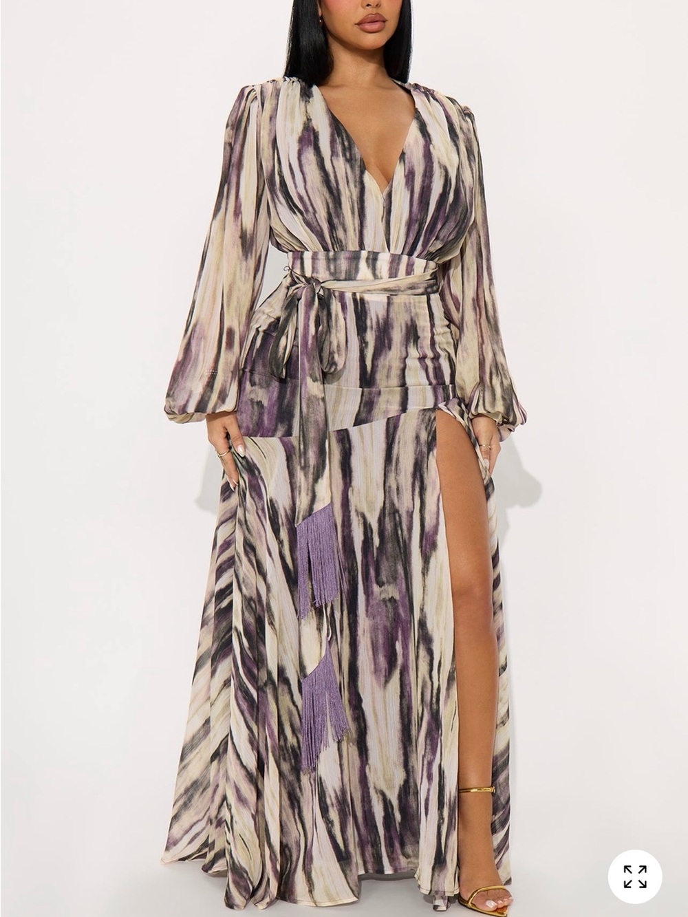 Fashion Nova Flowing Chiffon Print Wrap Maxi Dress with Waist Tie
